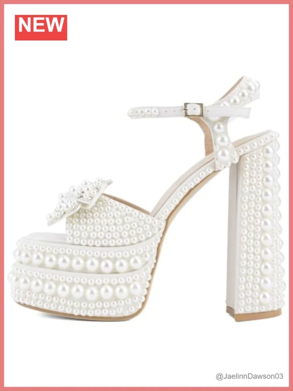 Pearl Chunky Platform Heeled Sandals Women Round Toe Ankle Strap Bridal Evening
